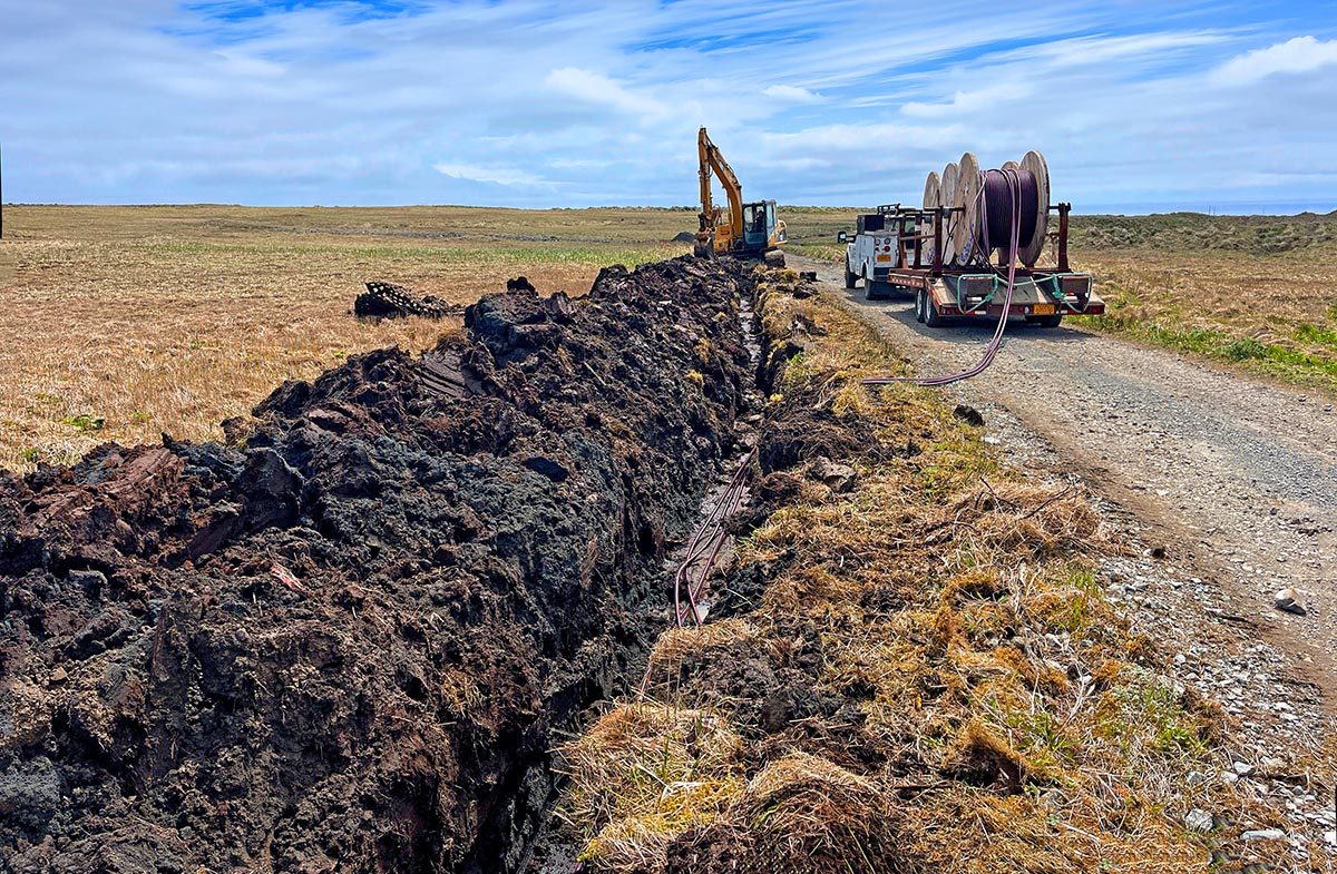 JP40-05 to JP40-07, trenching, laying cable, placing bedding sand and warning tape, backfilling